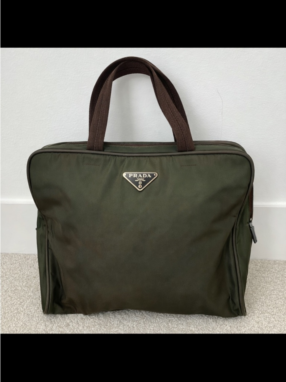 Vintage Prada Nylon Tote Bag green Authentic Made in Italy Minimal Handbag